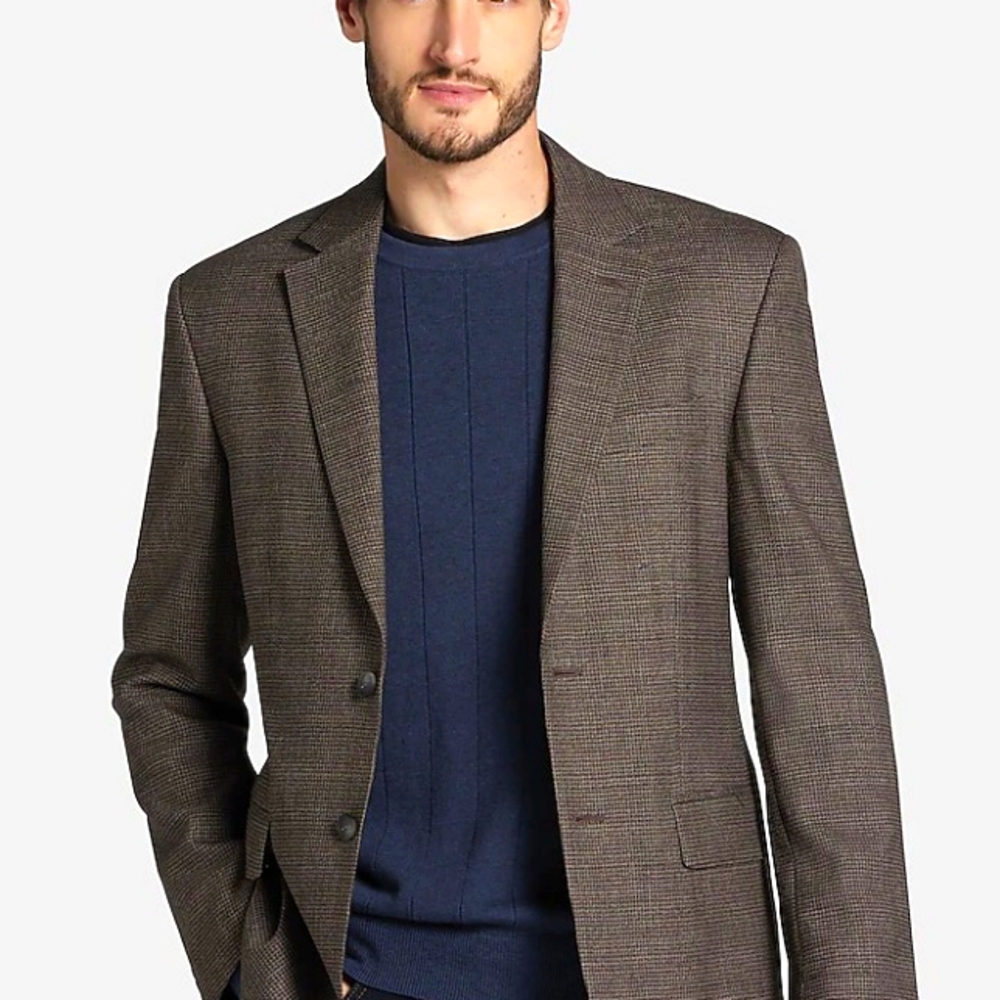 BROOKS BROTHERS Milano 1818 Glen Plaid Jacket-40/34-Dark Brown